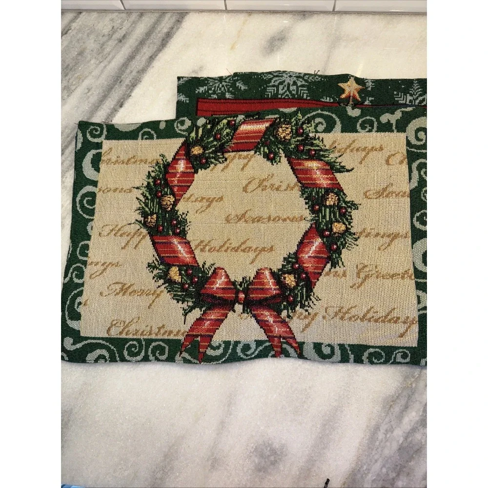 4 Vintage Trim A Home KMart Tapestry Placemats Reversible Christmas TreeWreath00